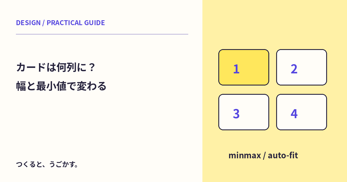 カードの列数を自動で変えたい：Gridのauto-fitとminmaxを作例で確かめよう