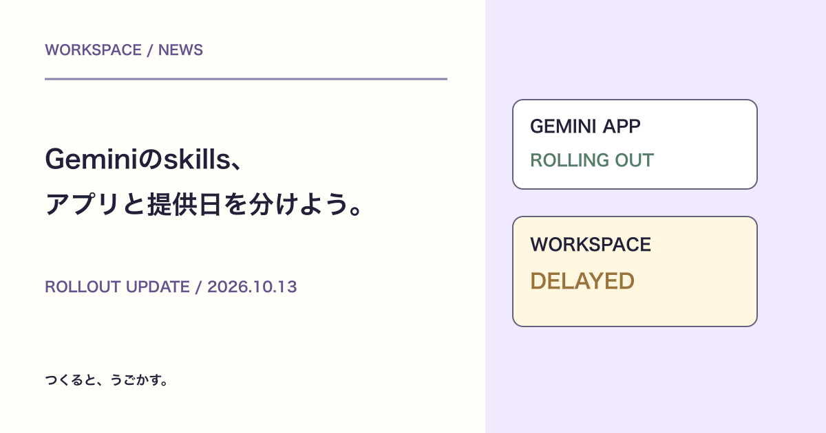 Geminiのskillsが提供開始、Workspace版は延期：移行前に整理したいこと