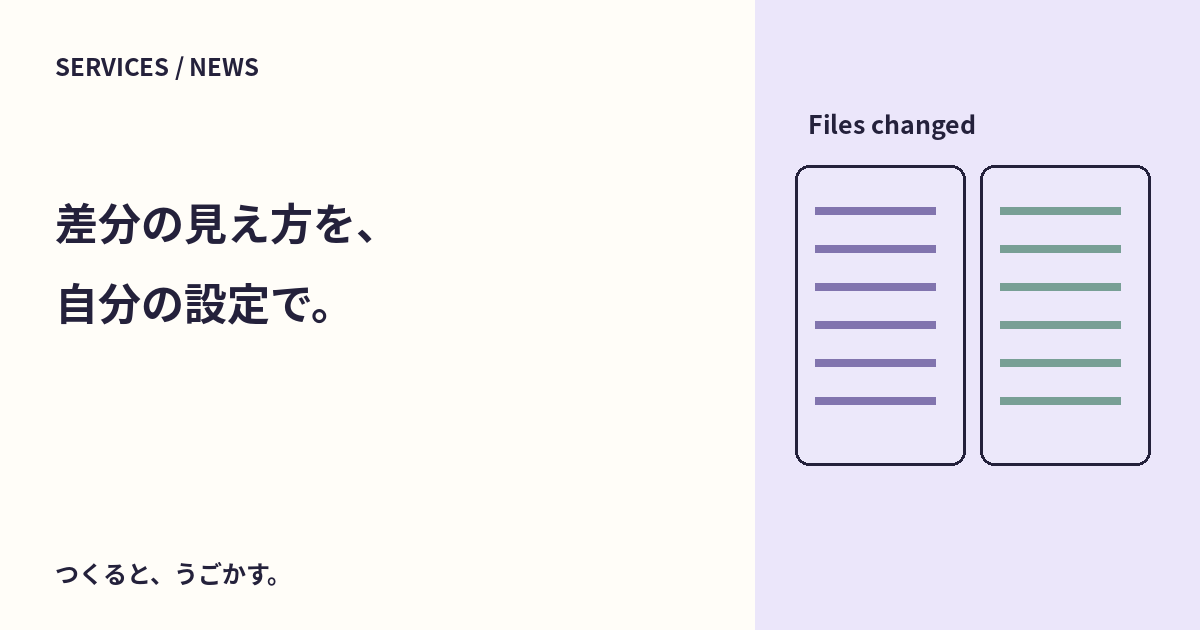 GitHubのPRレビュー更新:空白差分の設定保存と、新規ファイルの左右表示