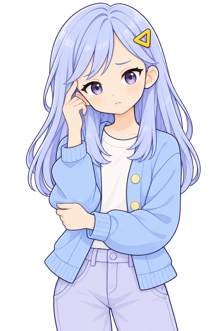 困って首をかしげるこより